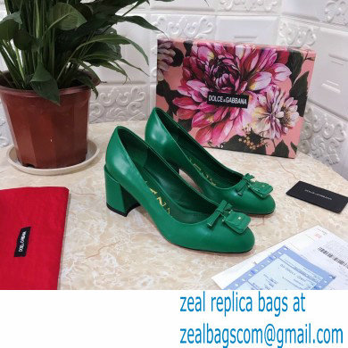 Dolce  &  Gabbana Block Heel 6.5cm Leather Sicily Pumps Green 2021